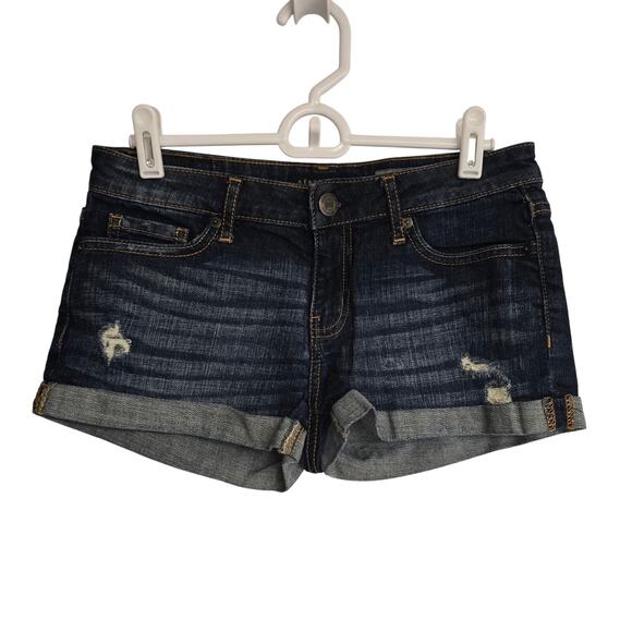 Women's Aeropostale Shorty Darkwash Distressed Denim Cuffed Jean Shorts | Size 2 - Picture 1 of 9